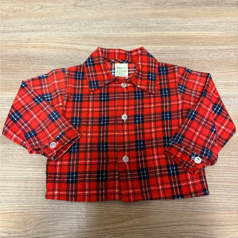 Tiny Tots Original Red Plaid Kids Button Up Shirt Baby Size 12 Mo